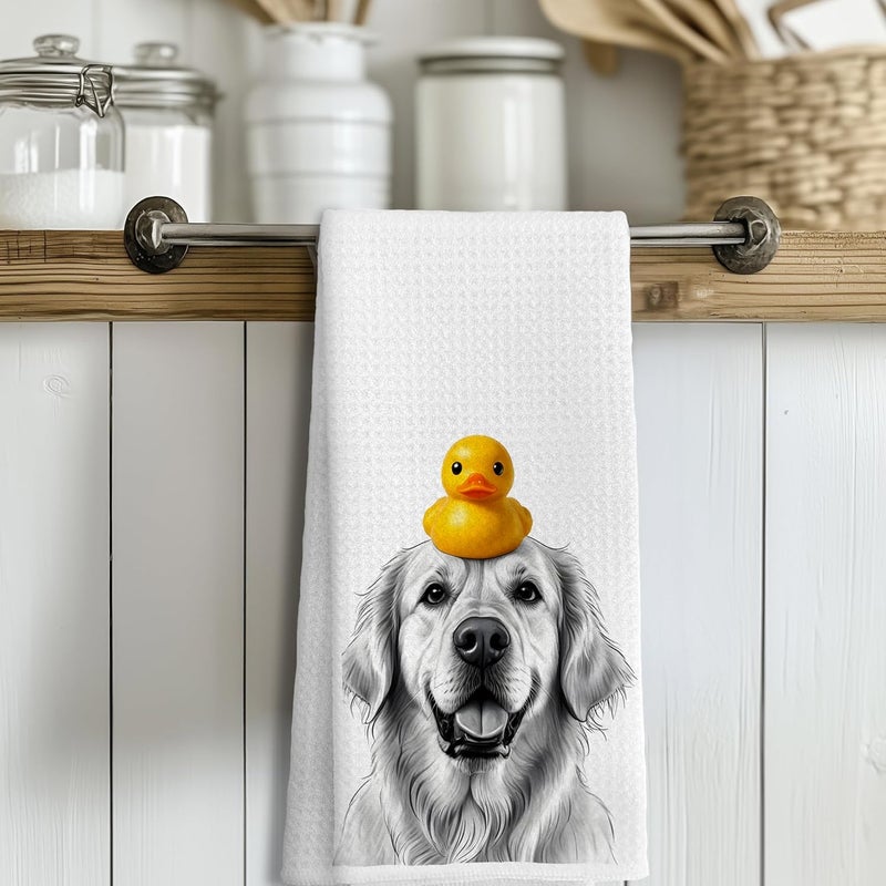 LUKIPOM Golden Retriever with Rubber Duck Hand Towels for Bathroom, Dog Bathroom Decor, Kids Hand Towels, Gifts for Golden Retriever Lovers Women Men, 16x24 Inches - Image 3
